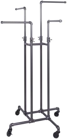 Clothing Rack Econoco - Heavy Duty Pipeline Adjustable, 4 Way Rack, Plumbing Pipe Clothes Rack, Anthracite Grey