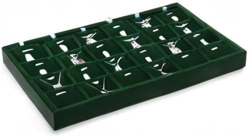 24 Grids Velvet Necklace Tray Necklace Holder Storage Jewelry Display Tray for Drawers With Removable Jewellery Cards for Bracelet Chain Pendant (Green)