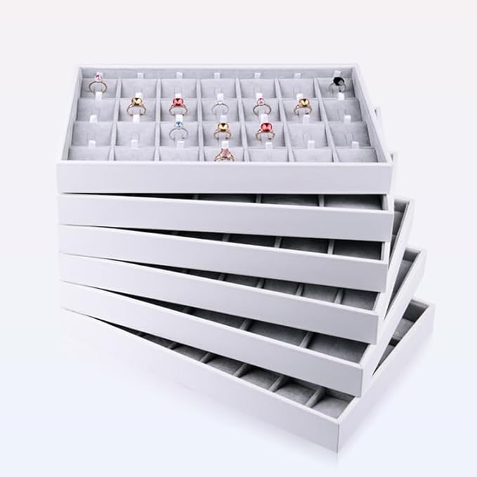 Oirlv Velvet Jewelry Organizer Trays Stackable Showcase Jewelry Display Storage Tray (15 Grids Earrings)