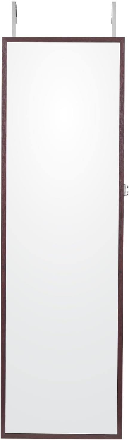 VEVOR Mirror Jewelry Cabinet, 47.2-Inch Tall Lockable Jewelry Armoire with Full-Length Mirror, Wall/Door Mounted Organizer with LED Lights and Velvet Lining, Brown