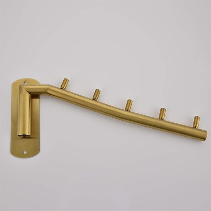 JQK Folding Clothes Hanger Rack, Stainless Steel Swing Arm Hook Holder, Clothing Hanging System Drying Closet Storage Organizer Brushed Gold Wall Mount, SHR100-BG