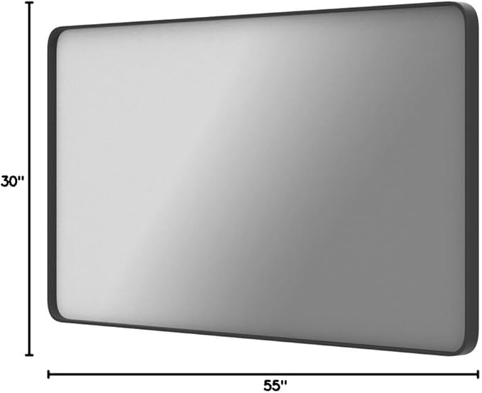 LOAAO Black Metal Framed Bathroom Mirror for Wall, Large 55X30 Inch Rounded Rectangle Mirror, Matte Black Bathroom Vanity Mirror Farmhouse, Anti-Rust, Tempered Glass, Hangs Horizontally or Vertically