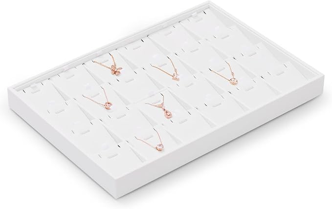 White PU Leather Jewelry Display Tray 24 Grids Pendant Earrings Necklace Organizer Display Showcase Jewelry Storage Tray