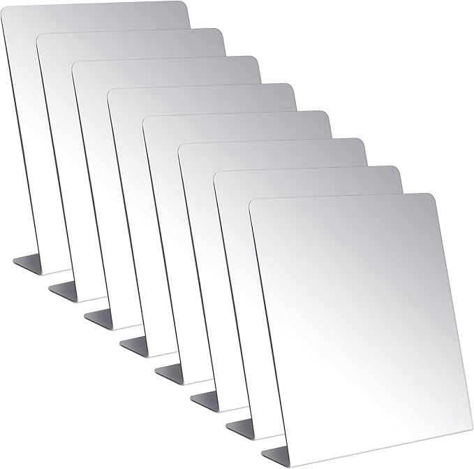 Amyhill 8 Pcs Counter Top Mirror Freestanding Mirror Single Sided Acrylic Desk Glass for Tabletop Bedroom Office Bathroom Home Dorm (8.5 x 9 Inch)