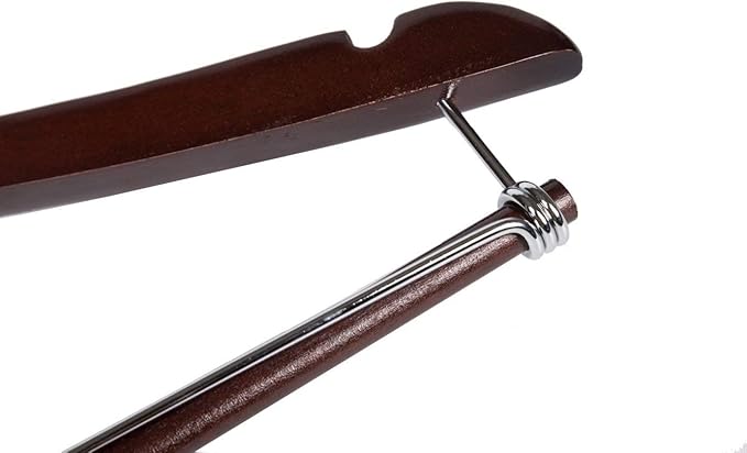 10 Quality Hangers Wooden Curved Hangers Beautiful Sturdy Suit Coat Hangers with Locking Bar Chrome Hooks (10)