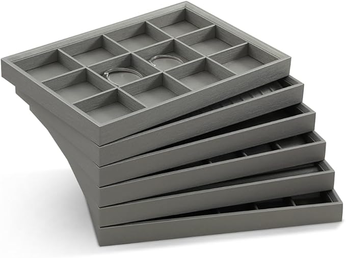Jewelry Trays, Leather Tray,Luxury Grey Stackable Jewelry Trays For Bracelet,Pendants,Premium Jewelry Trays For Drawers, Gray