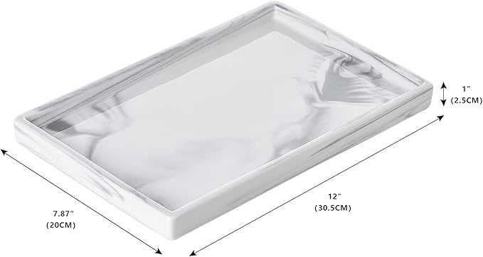 Ceramic Vanity Bathroom Tray Marble Decor Holder and Organizer for Jewelry Perfume Candle Soap Plant Towel Cosmetic Act Large Tray