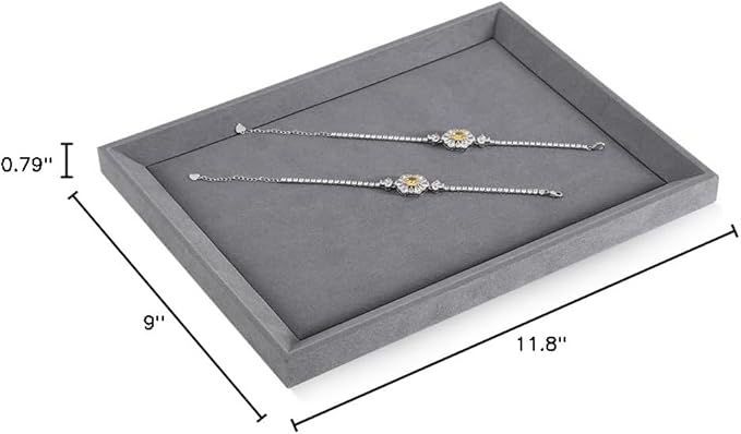 Velvet Jewelry Tray, Microfiber Tray,Premium Silver Jewelry Flat Tray,Felt Jewelry Organizer Trays For Watch,Necklace,Ring,Pendants