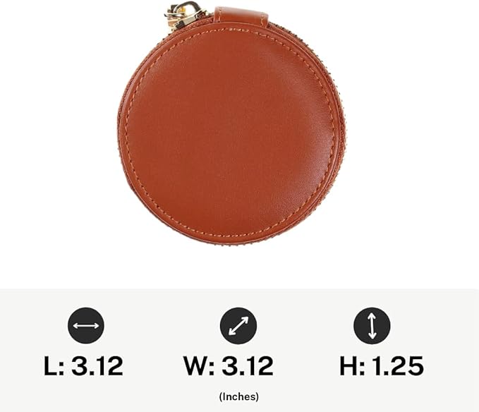 Everyday Genuine Cow Leather Zip Around Mini Travel Jewelry Box Organizer with Zipper Closure (Saddle Brown)