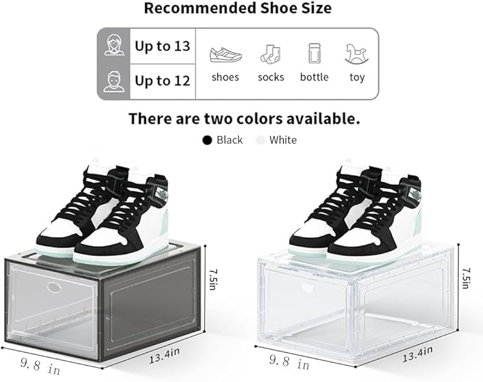 12 PACK Large Shoe Storage Boxes, Shoe Boxes Clear Plastic Stackable, Shoe Organizer for Size 12 (Grey 12 Pack)