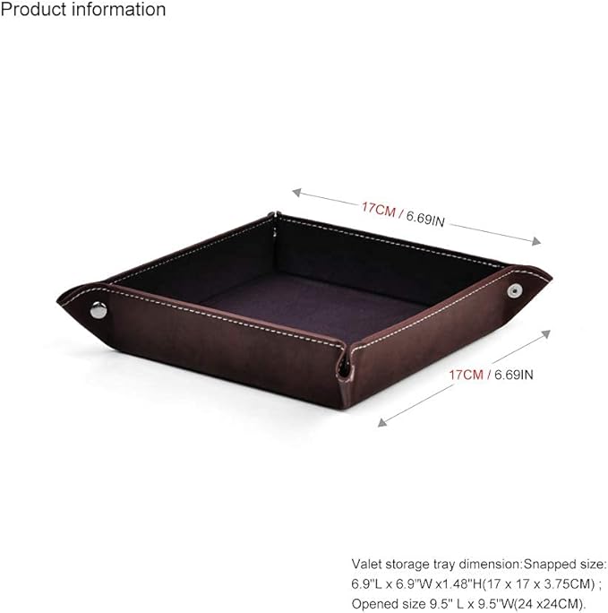 Oirlv Premium Leather Valet Tray for Men Jewelry Organizer, Desktop Storage,Key Wallets Cell Phones Catchall Tray Nightstand or Dresser Organizer Plate (Purple)