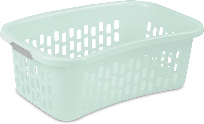 Sterilite 12 Pack HipHold Laundry Basket, Plastic Rectangle Clothes Hamper with Comfort Grip Handles & Reinforced Rim, 1.5 Bushel Capacity, Mint
