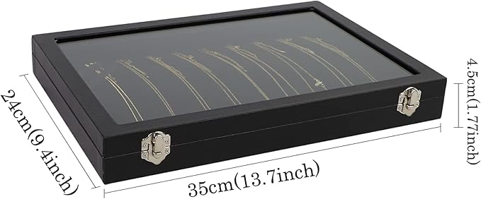 Wudygirl Necklace Organizer 20 Hooks Jewelry Organizer Jewelry Display Stackable Glass Top Lockable Black Velvet Boxes(Necklace Tray)