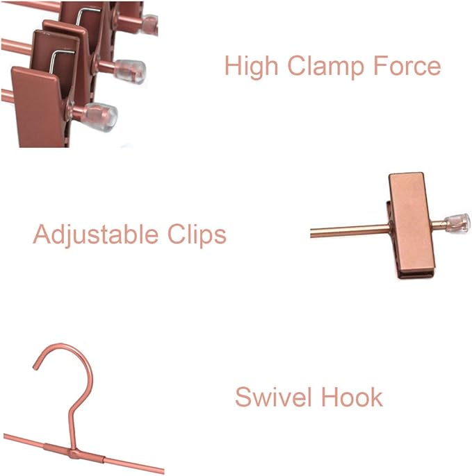 Pants Hangers 11.8" Space Saving Rose Gold Clothes Skirts Hanger 20 Pack Adjustable Clips for Jeans Trousers Display Closet Storage Scarves Slack Garment Multifunctional Rack