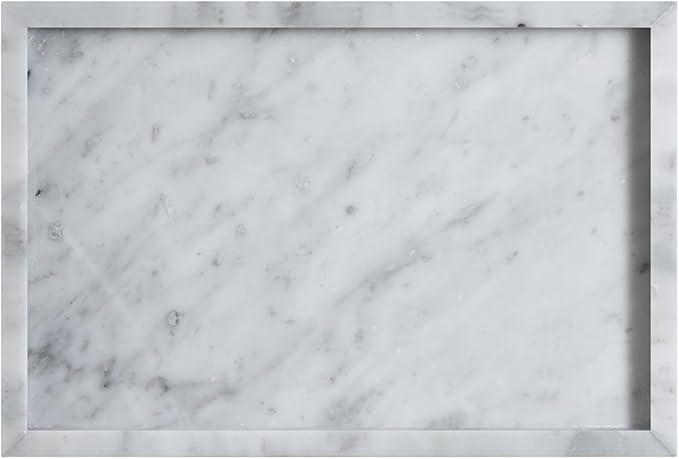 Large Bathroom Vanity Tray, Real Natural Marble Sink Tray 12 inch, Carrara White Stone Toilet Tank Trays, Modern Dresser Trays, Countertop Organizer for Kitchen Counter, Soap Dispenser