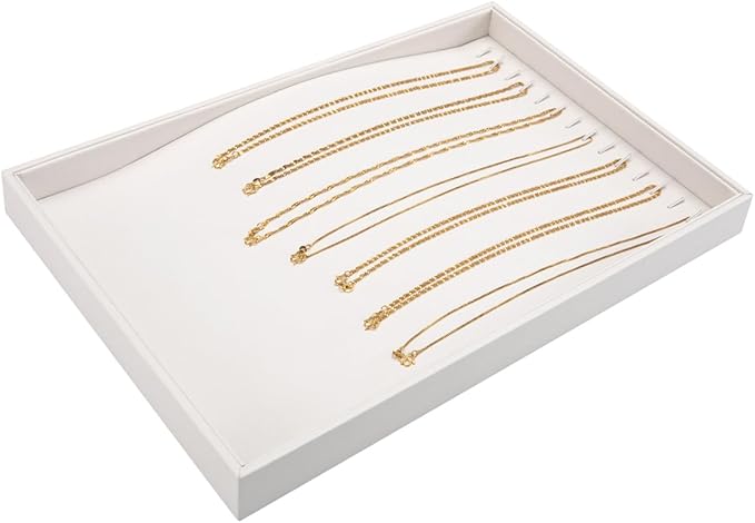 Polmart Stackable Necklace & Jewelry Organizer/Storage/Display Trays, White Leatherette (2-Pack)