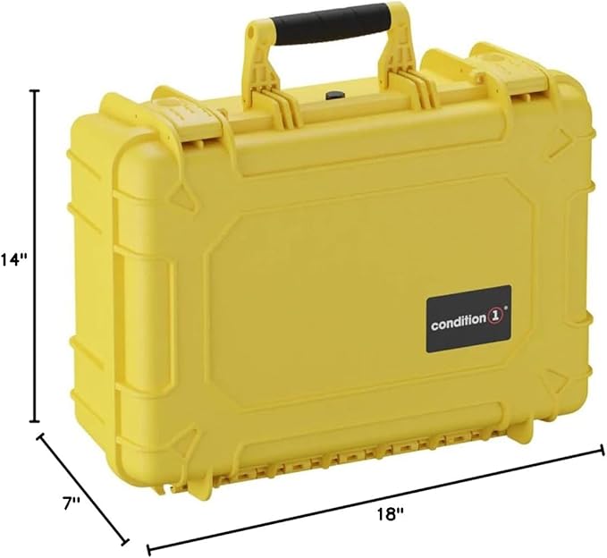 Condition 1 18" Medium Waterproof Hard Case with Foam, Model 801, Portable Protective Storage, Box for Travel, Tactical Gear, Made in USA, 18.36"x13.70"x 7.03" Yellow