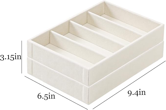 Byken 2 Pcs Sunglasses Organizer,4 Grid Eyeglass Jewelry Storage Tray for Drawer,Beige White