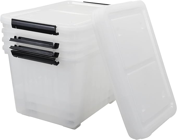 50 Quart Storage Boxes with Wheels, Large Plastic Storage Tote Bins Set of 4