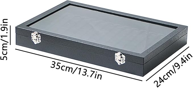 14 Hooks Necklace Storage Tray, Velvet Neckalce Organizer Box with Clear Lid, Pendant Chain Necklace Jewelry Organizer Drawer Tray for Women Girls (Black)