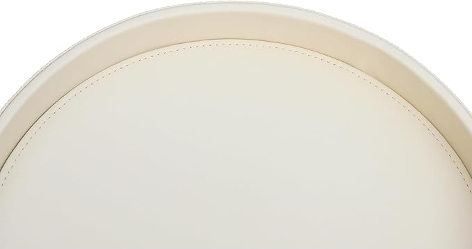 HofferRuffer Round Decorative Tray, Faux Leather Vanity Tray Decor, Decorative Catchall for Perfume, Bathroom Valet, Nightstand or Dresser (Creamwhite Stripe, Round-12" x 12" x 1.6")