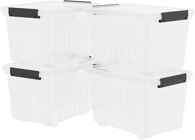 30 Quart Clear Storage Latch Bin with Lids, Clear Storage Totes with Lid, 4-Pack