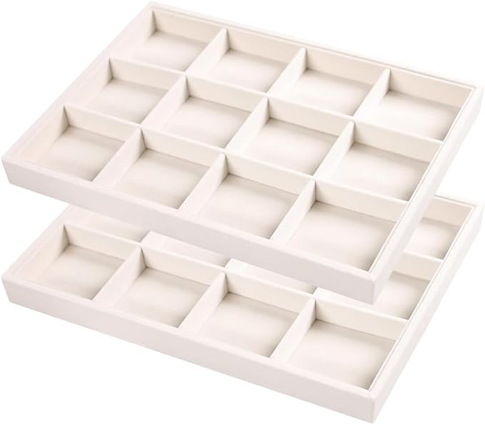 2pcs/Set Velvet Jewelry Tray, 12 Grids Large Storage Tray for Bracelet Bangle Beads Display, Jewellery Organizer Box Tray for Home Drawer or Shop Store Selling Show (Beige Velvet)