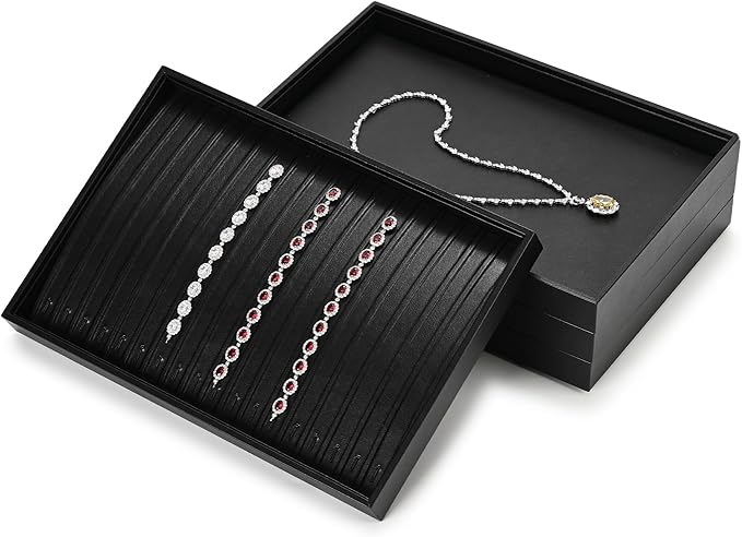 Leather Necklace Tray Jewelry Tray Necklace Holder Organizer Jewelry Drawer Organizer (Black)