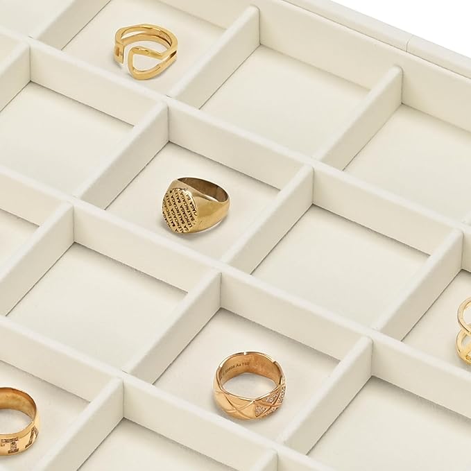 24 Grids Microfiber Jewelry Trays Ring Earrings Organizer Tray Stackable Jewelry Drawer Organizer(Beige)