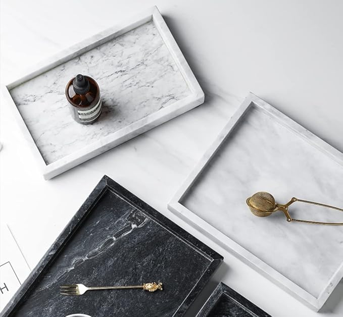 10" x 6" Moreast Real Natural Marble Vanity Tray, Genuine Marble Storage Tray for Home Decor, Large Stone Tray for Bathroom/Kitchen/Vanity/Dresser, Non-Resin/Non-Ceramic, 10 x 6 inch