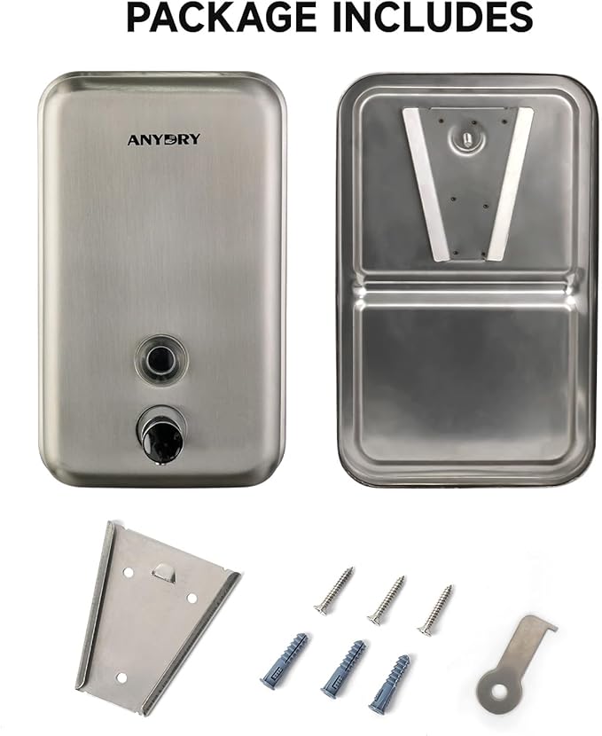 Commercial Soap Dispenser Wall Mount, Brushed Stianless Steel Finish Manual Liquid Soap Dispenser - 37oz (1100ml) Model AD1003