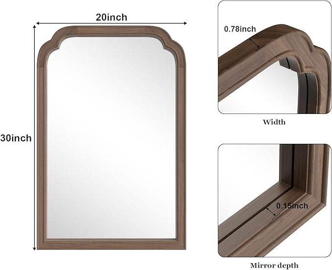 HOMECOOKIN Wood Bathroom Mirrors for Wall Mounted, 20" x 30" Rustic Wood Frame Wall Mirrors Decorative for Living Room or Bedroom Vanity Mirror (Walnut) B