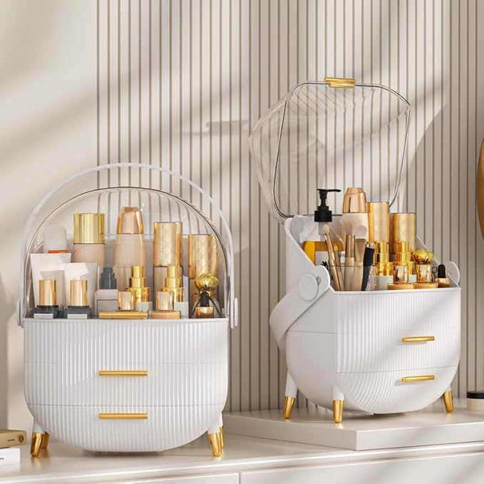 Makeup Organizer Skincare Organizers - Cosmetic Display Cases with Transparent Cover, SkinCare Organizers for Bathroom Countertop, Bedroom Vanity Desk, Lipstick Organizer, White Upgarde