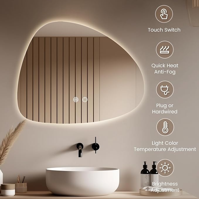 WallBeyond LED Bathroom Mirror with Lights, 20 x 25 Inch Led Bathroom Vanity Mirror for Wall, Anti Fog Mirror for Bathroom, 3 Colors and Dimmable Light