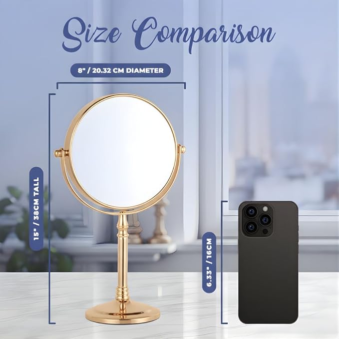MIRRORVANA Large Double Sided 10X and 1X Magnifying Makeup Mirror with Stand in Gift Box, 15” Tall and 8” Wide (Gold)