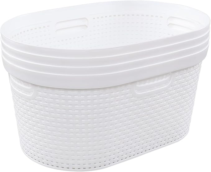 Teyyvn 4-Pack 40 L Large Plastic Laundry Hamper, Laundry Basket with Cutout Handles, White