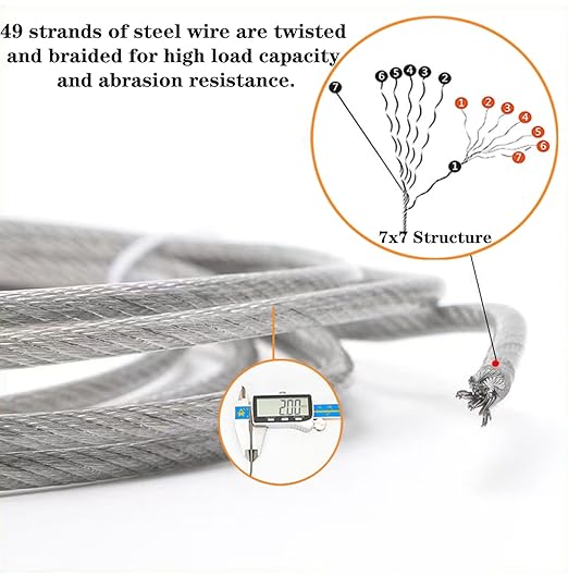 Wire Rope Kit, 1/16 inch Stainless Steel Cable, 165ft Vinyl Coated, M4 Turnbuckles, for Garden Trellis, String Lights, Curtains