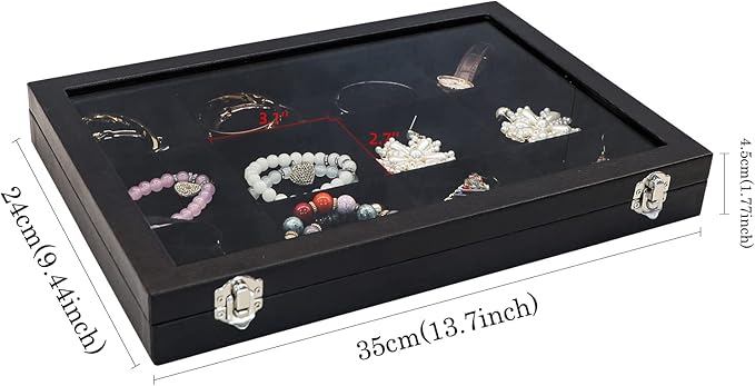 Wudygirl Jewelry Tray 12 Grid Jewelry Organizer with Clear Lid Bracelet Holder Organizer Display Case Removable, Black Velvet (12 Grid)