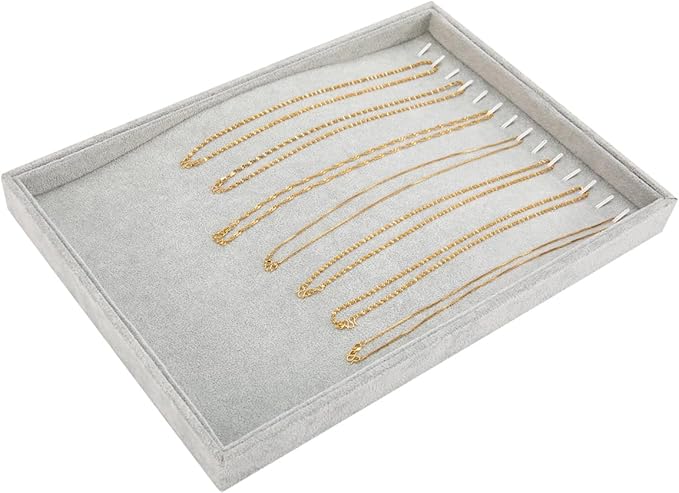Polmart Stackable Necklace & Jewelry Organizer/Storage/Display Trays, Black Velvet (2-Pack)