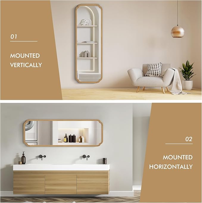 WallBeyond Full Length Mirror Wall Mounted 65"x22", Rustic Wooden Frame Floor Mirror, Large Full Body Mirror for Bedroom, Leaning or Hanging Against Wall (Natural Solid Wood)