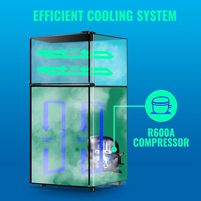 2.4 Cu.ft Fridge Dual Door Refrigerator with Freezer Dorm Fridge for Personal Senven Temp Gear Suit for Apartment, Bedroom, Rv Dark Gray