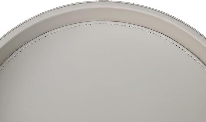 HofferRuffer Round Decorative Tray, Faux Leather Vanity Tray Decor, Decorative Catchall for Perfume, Bathroom Valet, Nightstand or Dresser (Grey Stripe, Round-12" x 12" x 1.6")