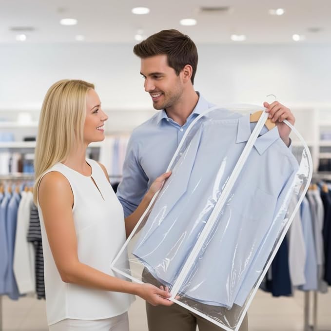40” All Clear Garment Bags for Travel - PEVA Waterproof Suit Cover with Zipper for Hanging Clothes, Dresses, Coats - Durable Dresser for Closet Storage, Dustproof & Moisture Resistant - 40''/6 Pack