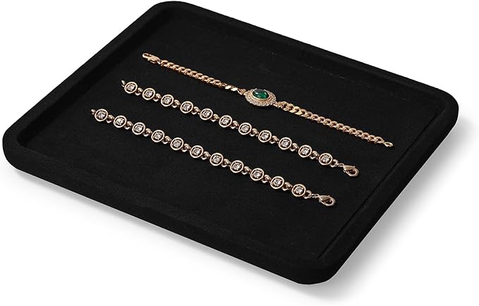 Oirlv Microfiber Jewelry Display Tray Jewelry Display Flat Tray for Rings Earrings Necklace Bracelet Jewelry Photograph Display Catchall (M,Black)