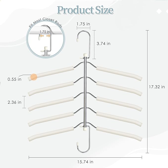 Clothes Hangers Space Saving Shirt Organizer, Non Slip Multi Shirt Hangers for Closet with Foam Padded Closet Organizers and Storage for Sweater Hoodie Blouse Coat Dress Short Beige 2 Pack