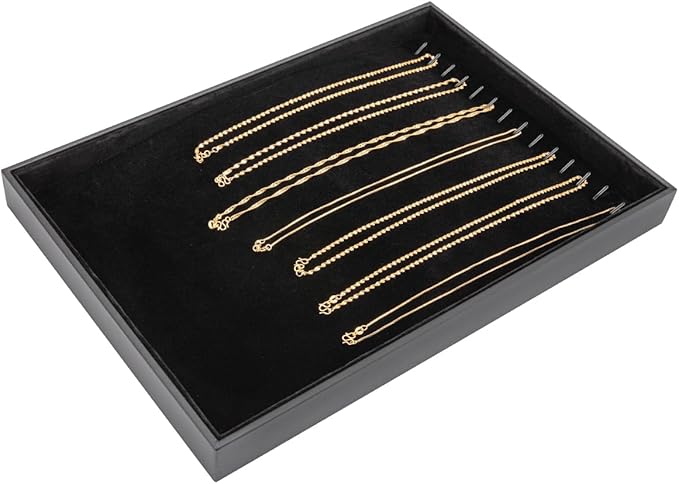 Polmart Stackable Necklace & Jewelry Organizer/Storage/Display Trays, Black Velvet (2-Pack)