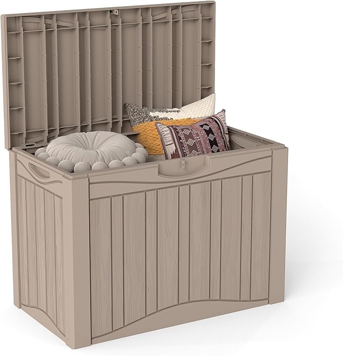 52 Gallon Resin Deck Box Waterproof Outdoor Storage Box for Patio Furniture Pool Accessories Indoor Storage for Cushion Garden Tools, Gray