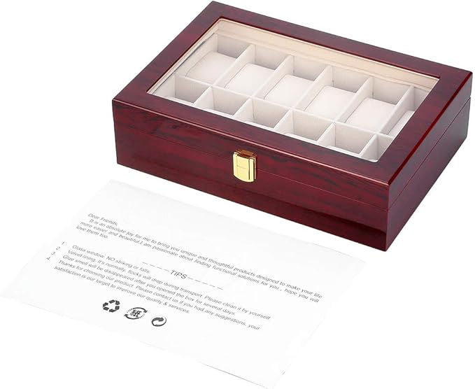 Uten Watch Box, 12 Slot Wooden Watch Case with Removable Watch Pillow, Metal Clasp Watch Display, Watch Box Organizer for men and women.