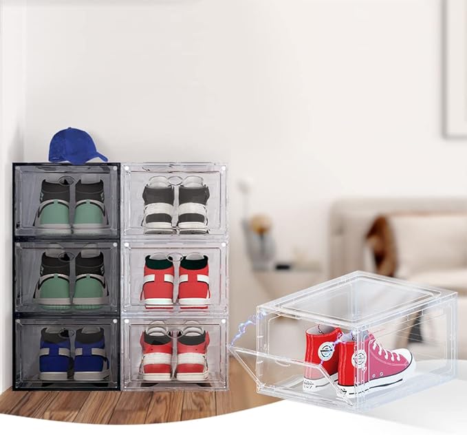 US 15 XXL 6 Pack Shoe Storage Box, Shoe Boxes Clear Plastic Stackable, Shoe Container for Organizing Sneaker and Basketball Shoes (XL CLEAR 6 PACK)