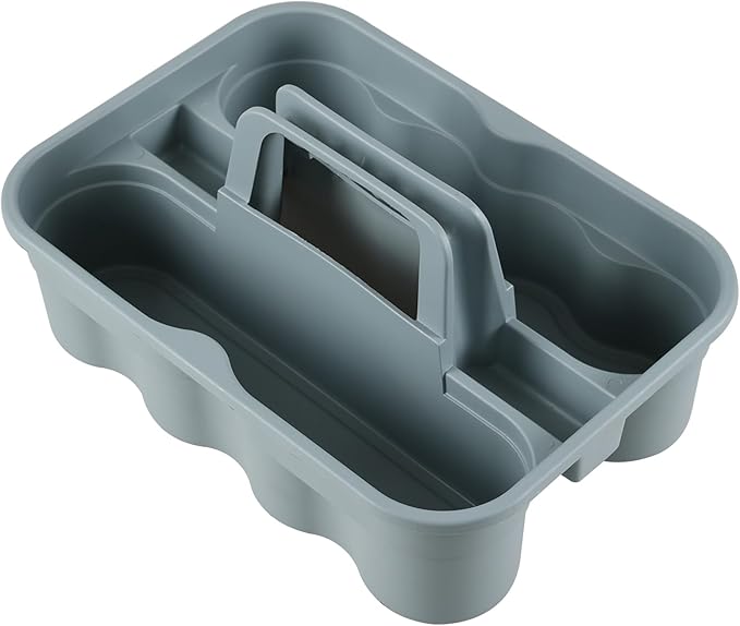 4 Packs 2 Compartment Plastic Cleaning Supplies Caddy, Multipurpose Portable Carry Tote with Handle, Grey